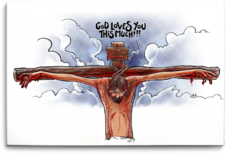 Tableau "God loves you this much" 60X40X2