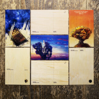 3 cartes postales en bois